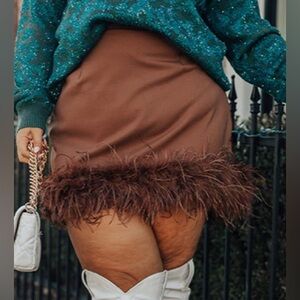 Brown Feather Trim Skirt
